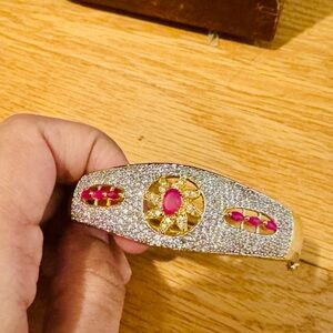 Gold and Silver Bracelet with Pink Accents